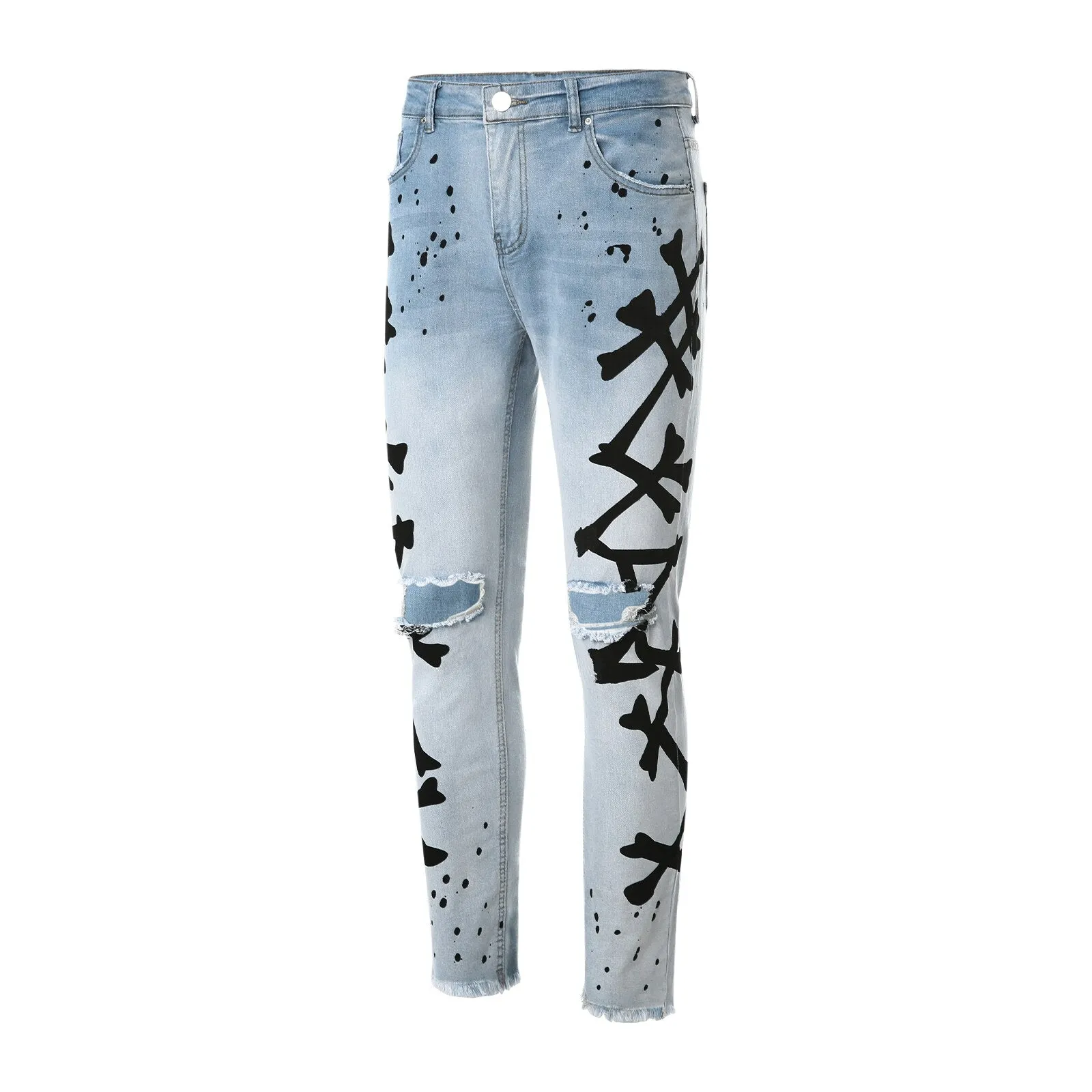 Ripped Zipper Denim Pants