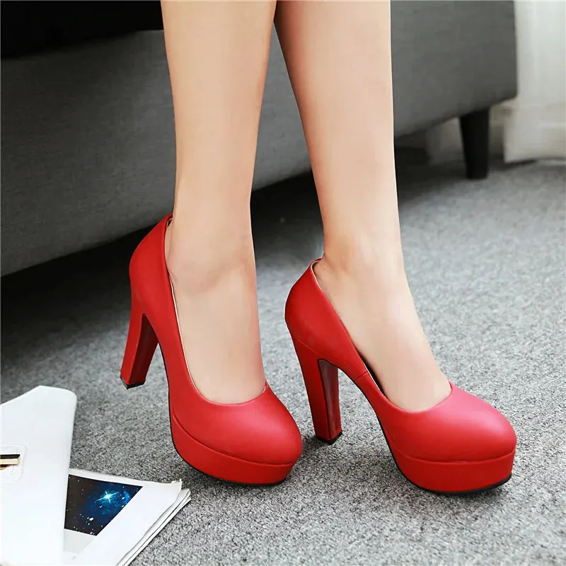 SGESVIER Hot 2021 Green Red Blue Heeled Shoes Women High Heel Platform Fashion Women's Heels Rounded Toe Office Party Shoe Pumps