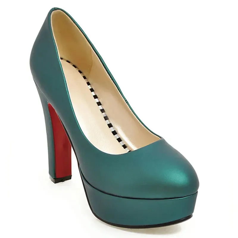 SGESVIER Hot 2021 Green Red Blue Heeled Shoes Women High Heel Platform Fashion Women's Heels Rounded Toe Office Party Shoe Pumps