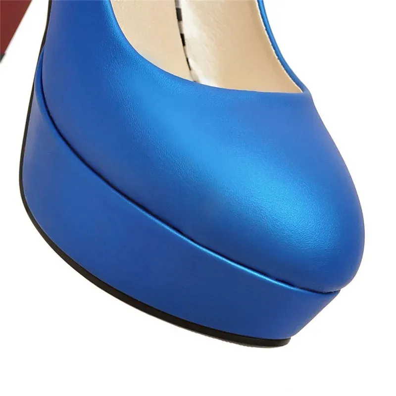 SGESVIER Hot 2021 Green Red Blue Heeled Shoes Women High Heel Platform Fashion Women's Heels Rounded Toe Office Party Shoe Pumps