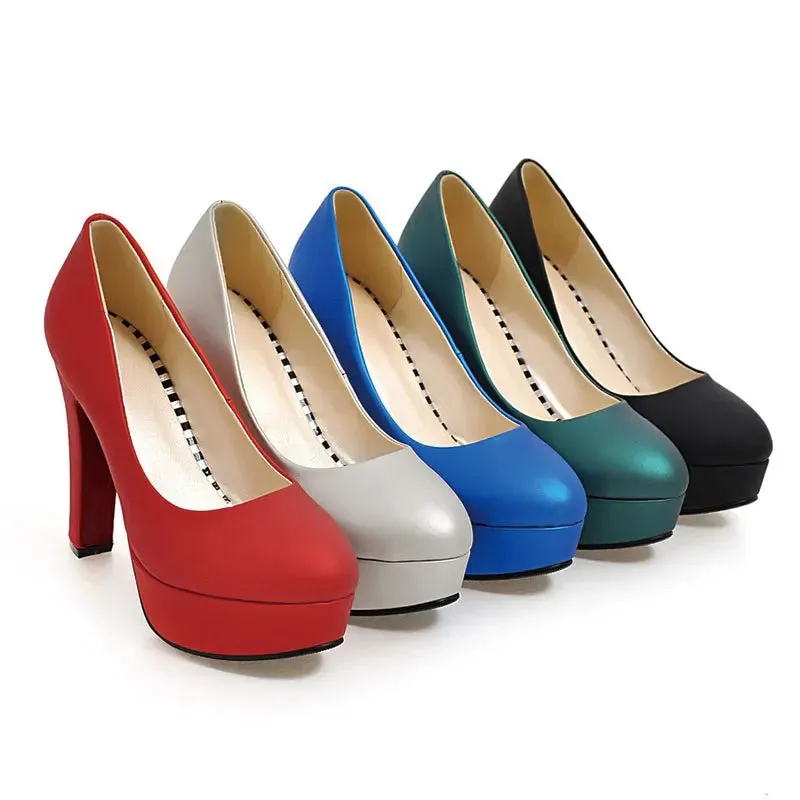 SGESVIER Hot 2021 Green Red Blue Heeled Shoes Women High Heel Platform Fashion Women's Heels Rounded Toe Office Party Shoe Pumps