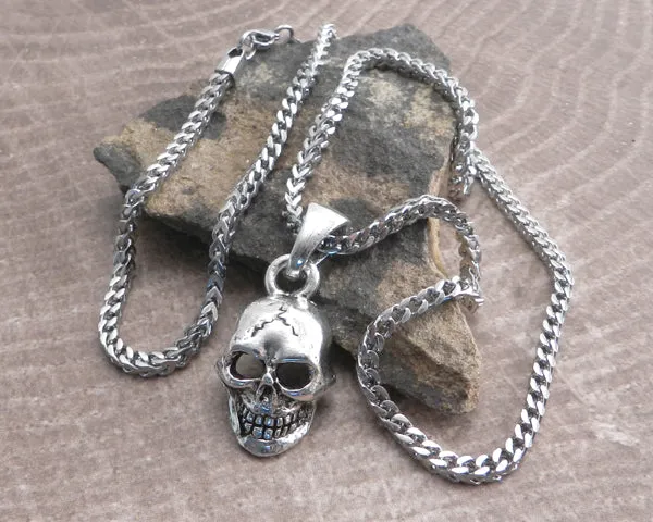 Skull XL Pendant on Franco  3mm box Stainless Steel Necklace