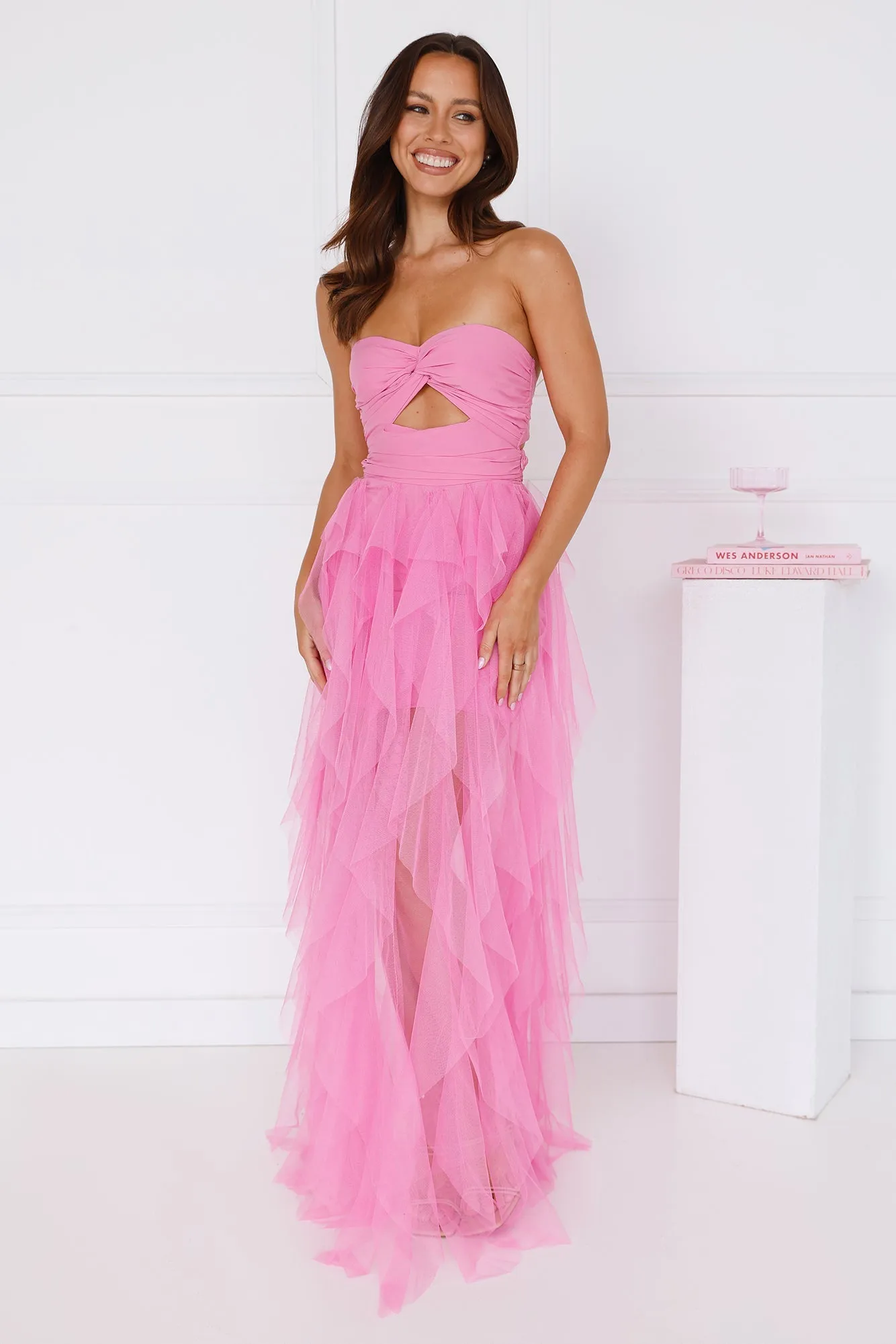 Statement Choice Strapless Tulle Maxi Dress Hot Pink