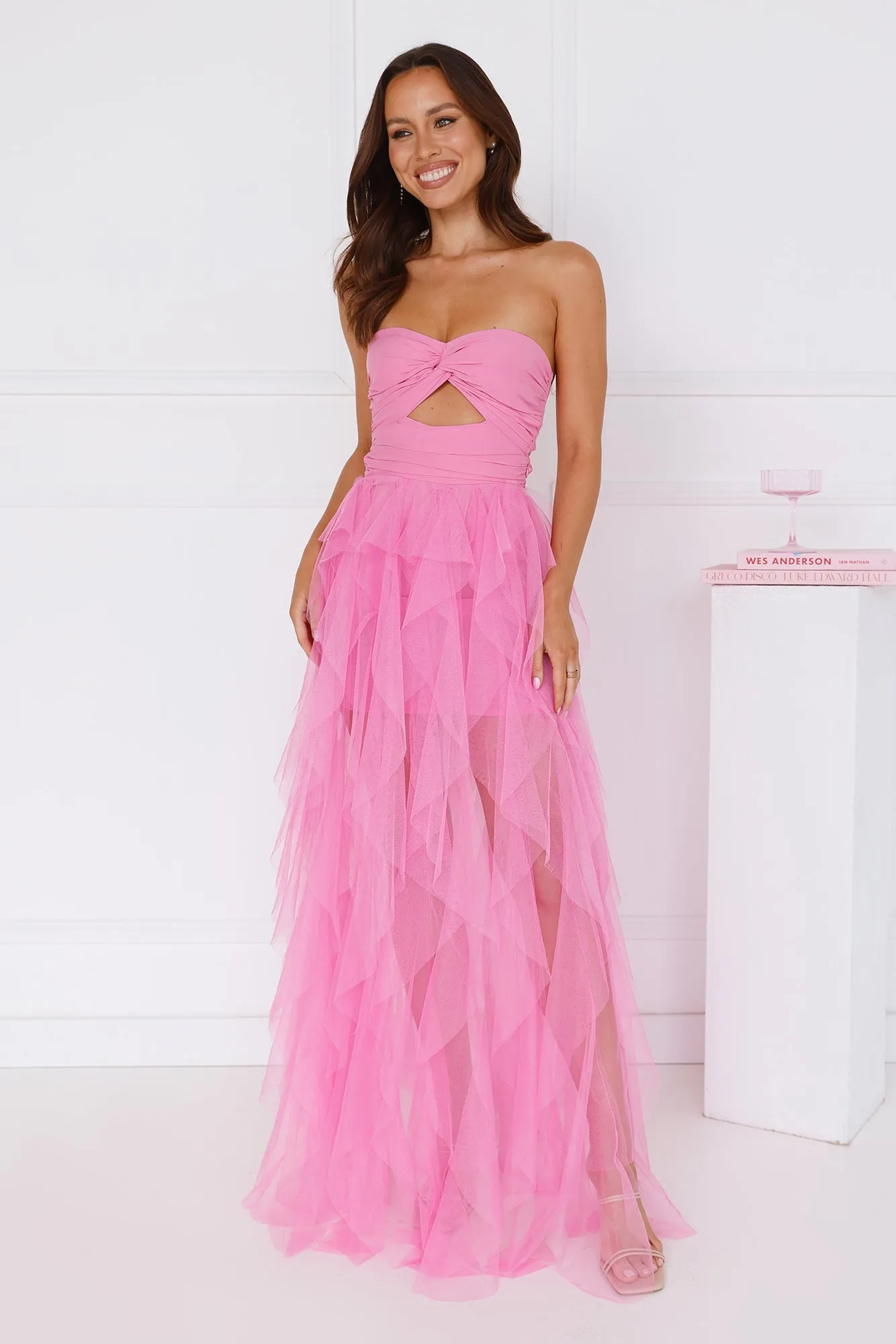 Statement Choice Strapless Tulle Maxi Dress Hot Pink