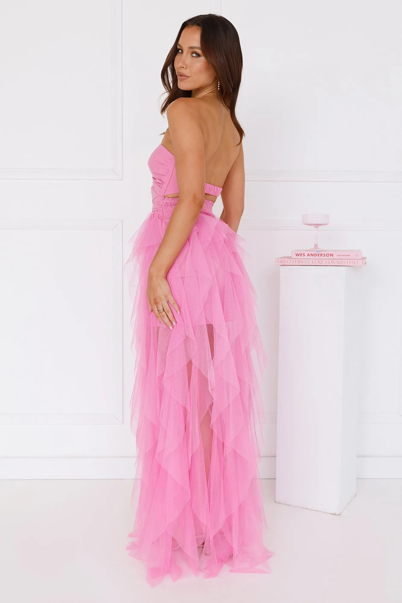 Statement Choice Strapless Tulle Maxi Dress Hot Pink