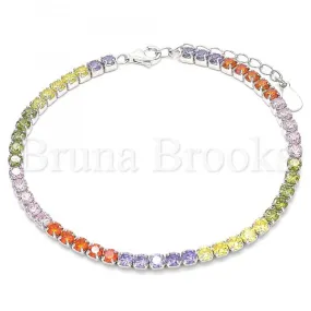 Sterling Silver 03.332.0003.07 Tennis Bracelet, with Multicolor Crystal, Polished Finish, Rhodium Tone