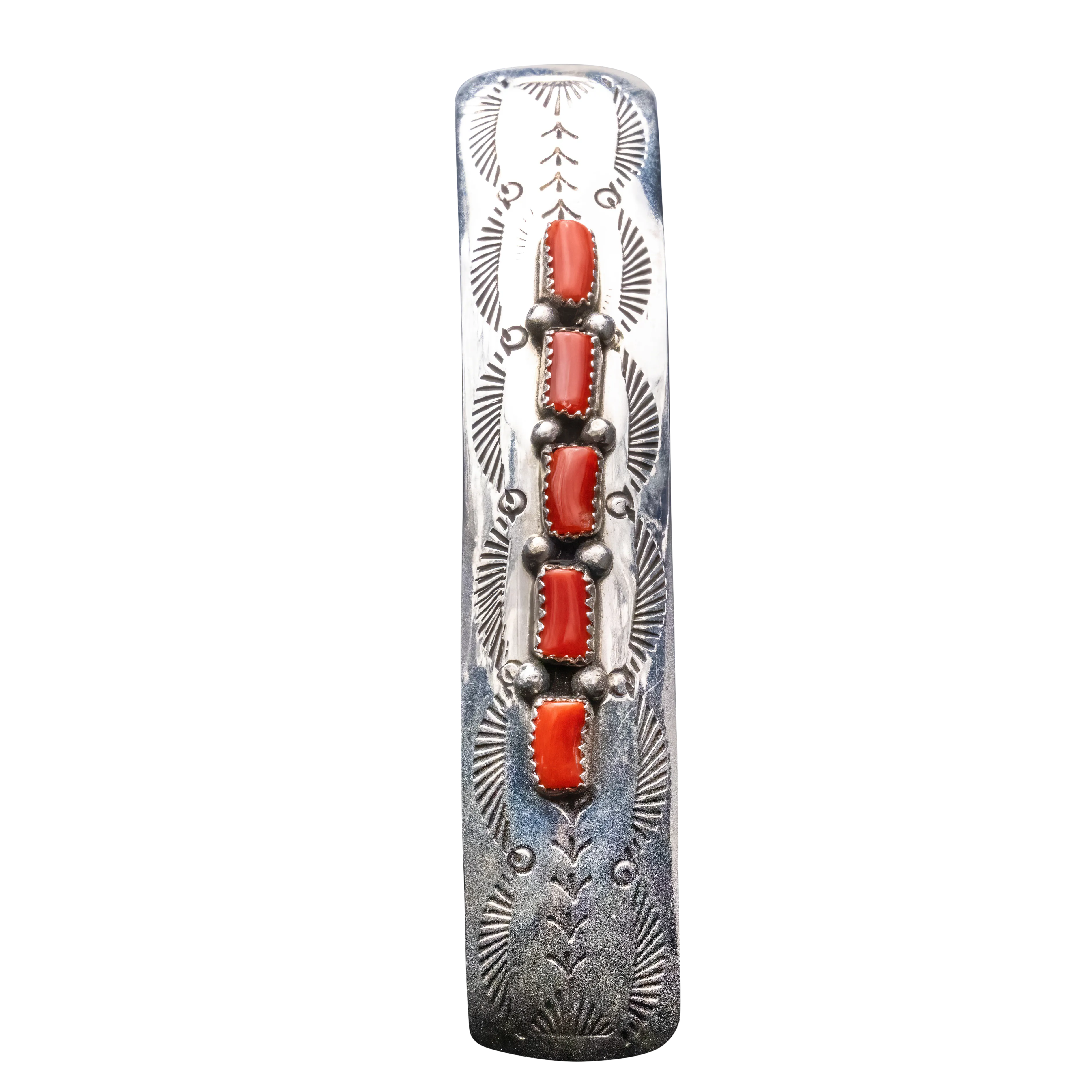 Sterling Silver Mediterranean Coral Barrette | Artisan Handmade