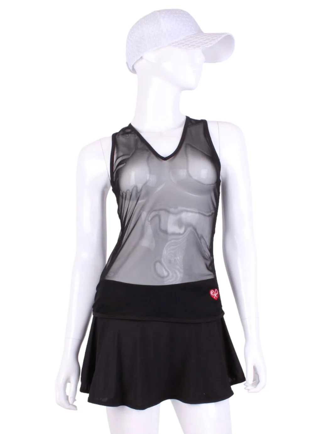 Straight Back Vee Tank Black All Mesh