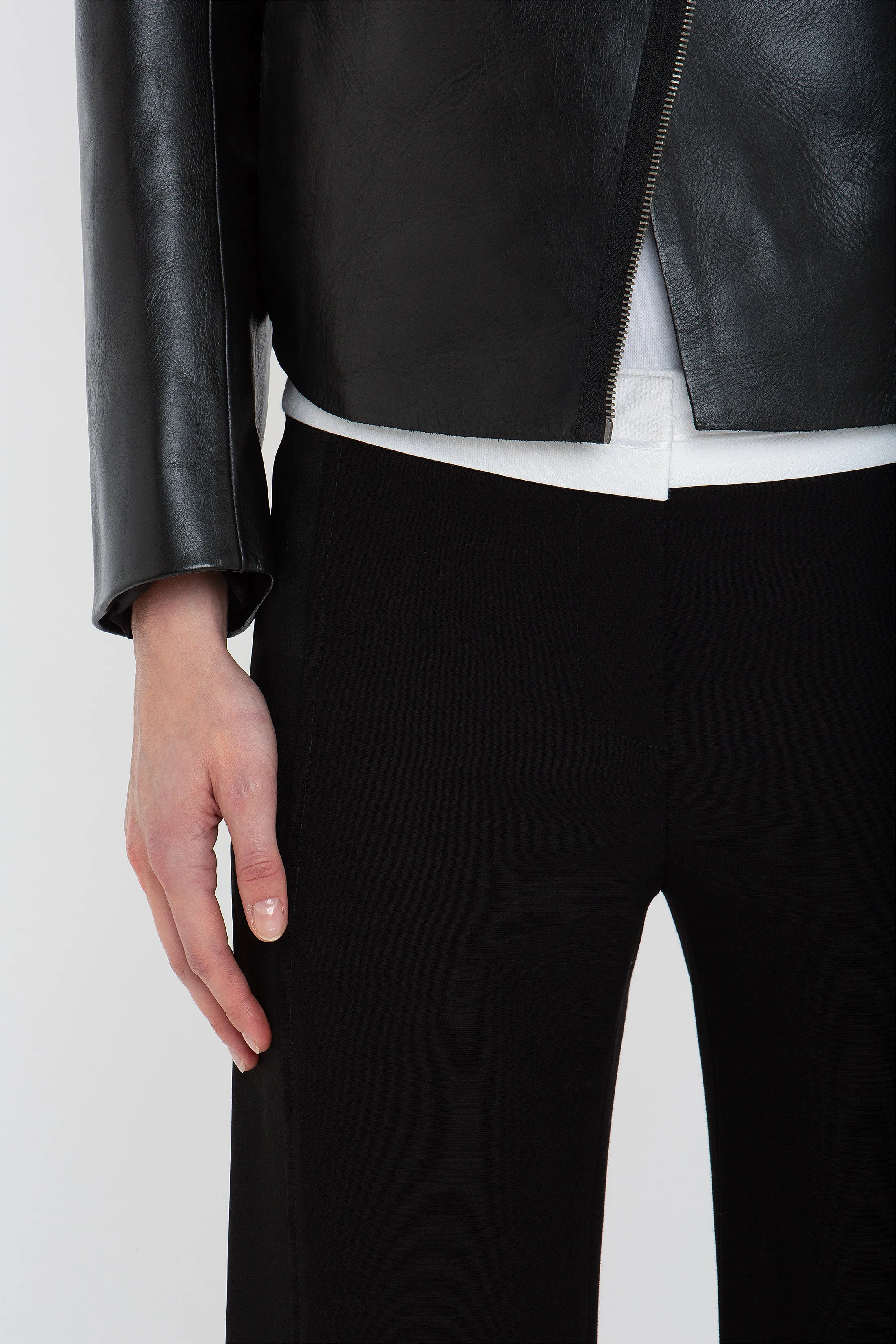 Tailored Leather Biker Jacket In Black