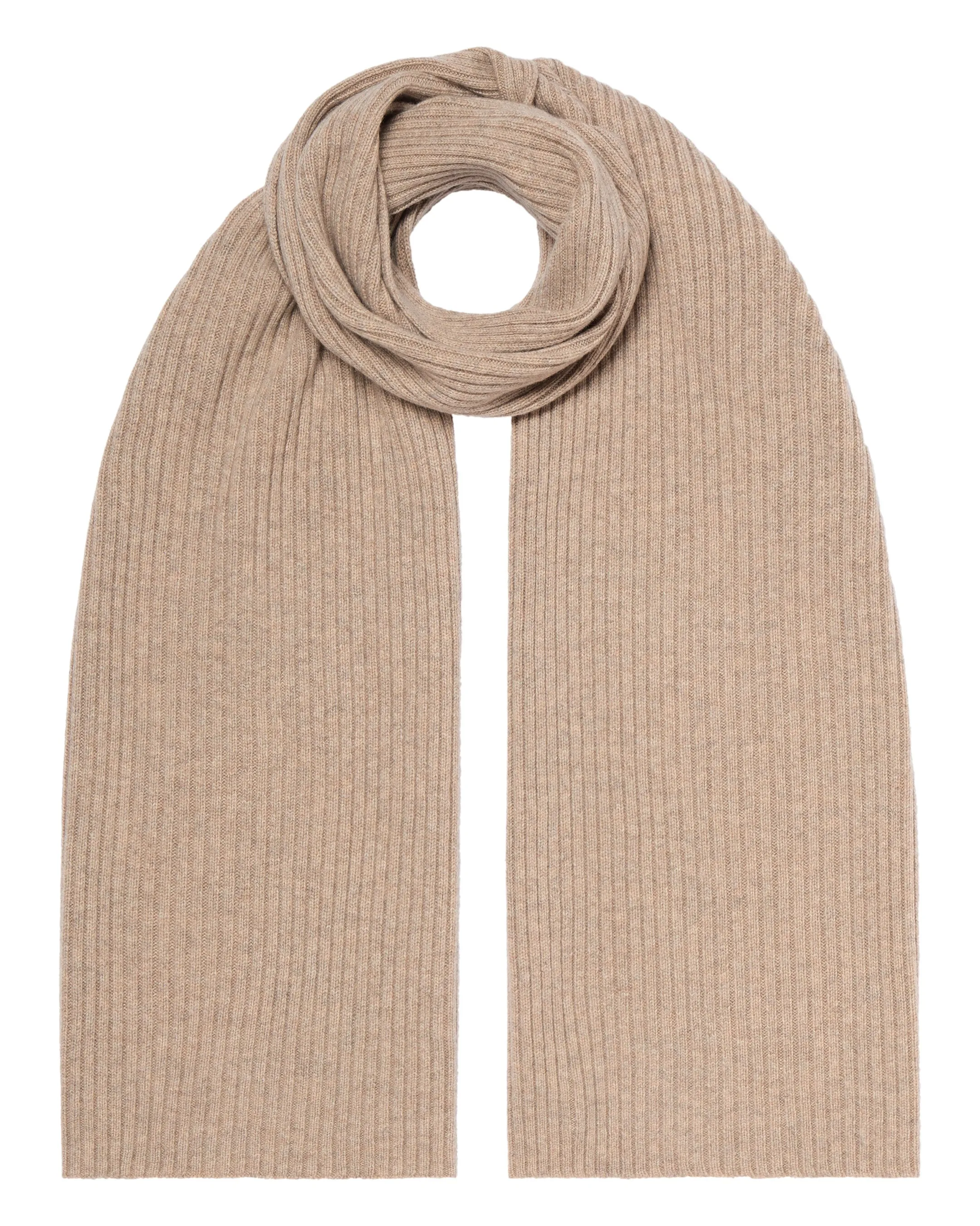 Unisex Short Ribbed Cashmere Scarf Oatmeal Brown