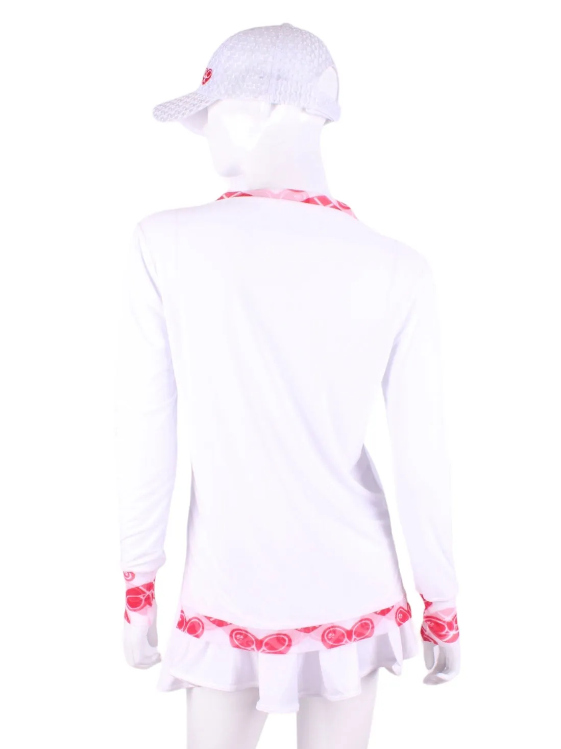 White Long Sleeve Very Vee Tee with Heart Trim