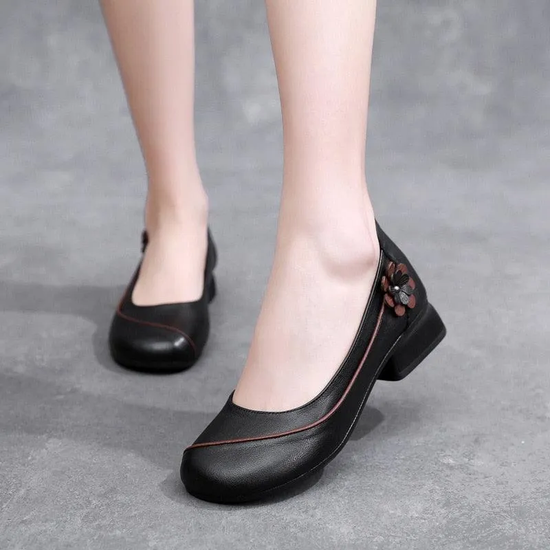 Women's Casual Leather Dress Shoes: Low Heel Sandal - KZ333